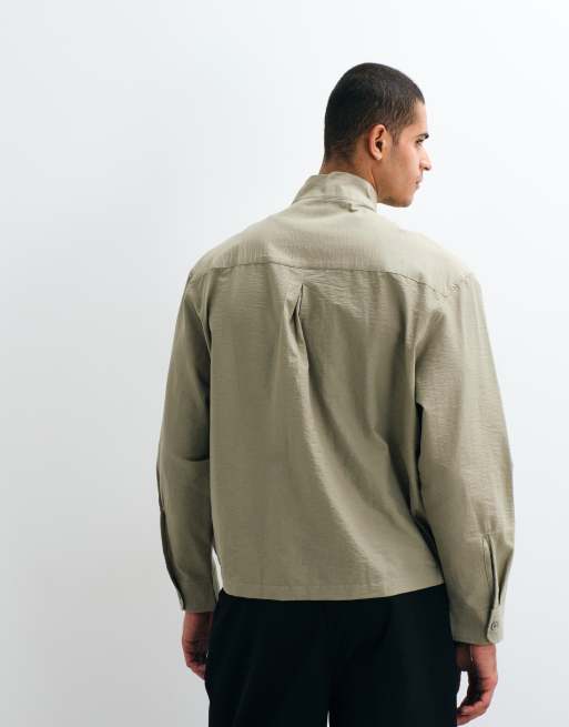 ASOS DESIGN oversized zip through funnel neck jacket in stone, 4 of 5