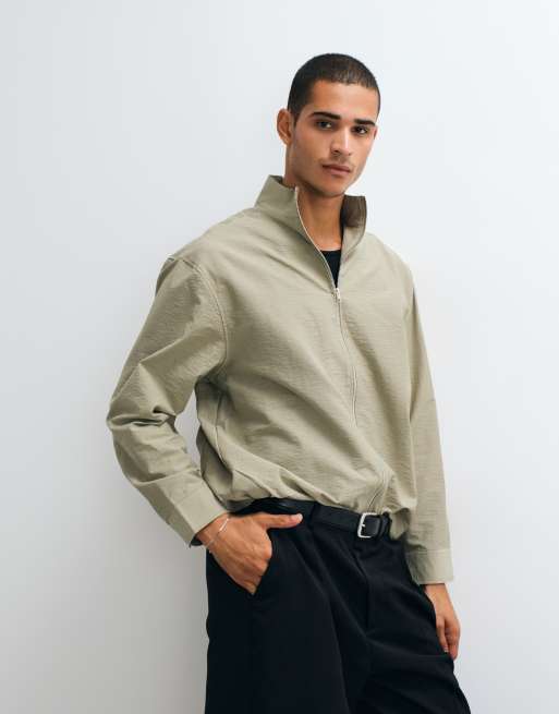 ASOS DESIGN oversized zip through funnel neck jacket in stone, 5 of 5