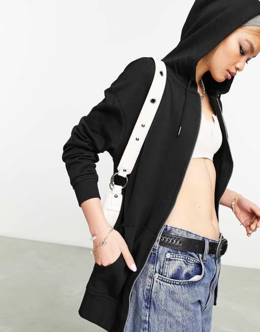 ASOS DESIGN cropped zip through hoodie in black