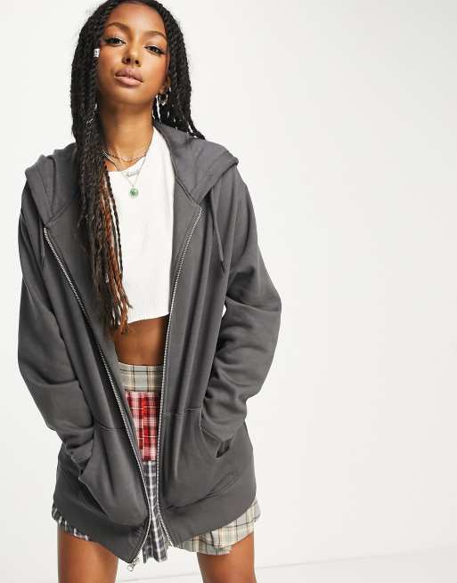 Charcoal grey zip up hoodie sale