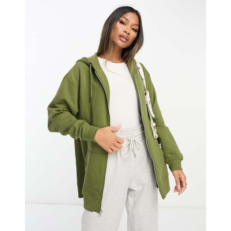 ASOS DESIGN oversized zip through hoodie in green