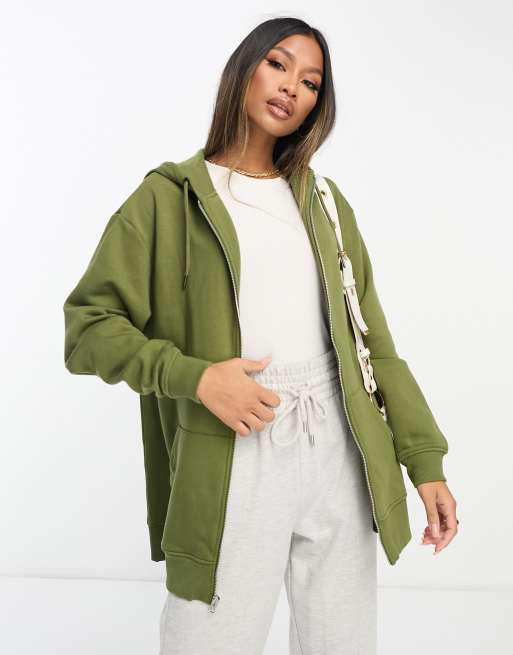 ASOS DESIGN oversized hoodie with zip in dark green