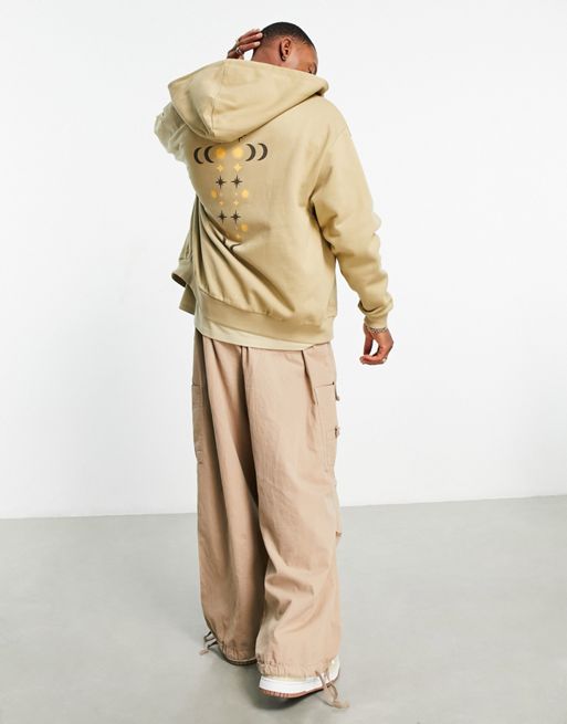 ASOS DESIGN oversized zip through hoodie in khaki with celestial
