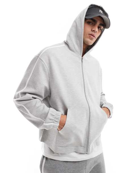 ASOS DESIGN oversized zip through hoodie in light grey - view 1