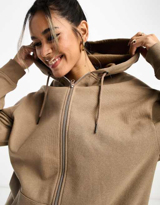 Khaki zip hoodie discount women's