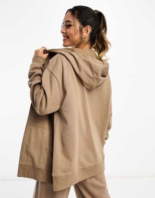 ASOS DESIGN oversized zip through hoodie in neutral