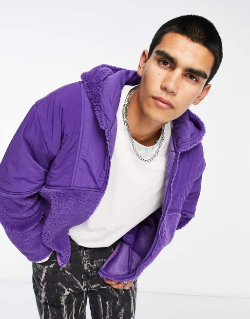 ASOS DESIGN oversized zip through hoodie in nylon & borg