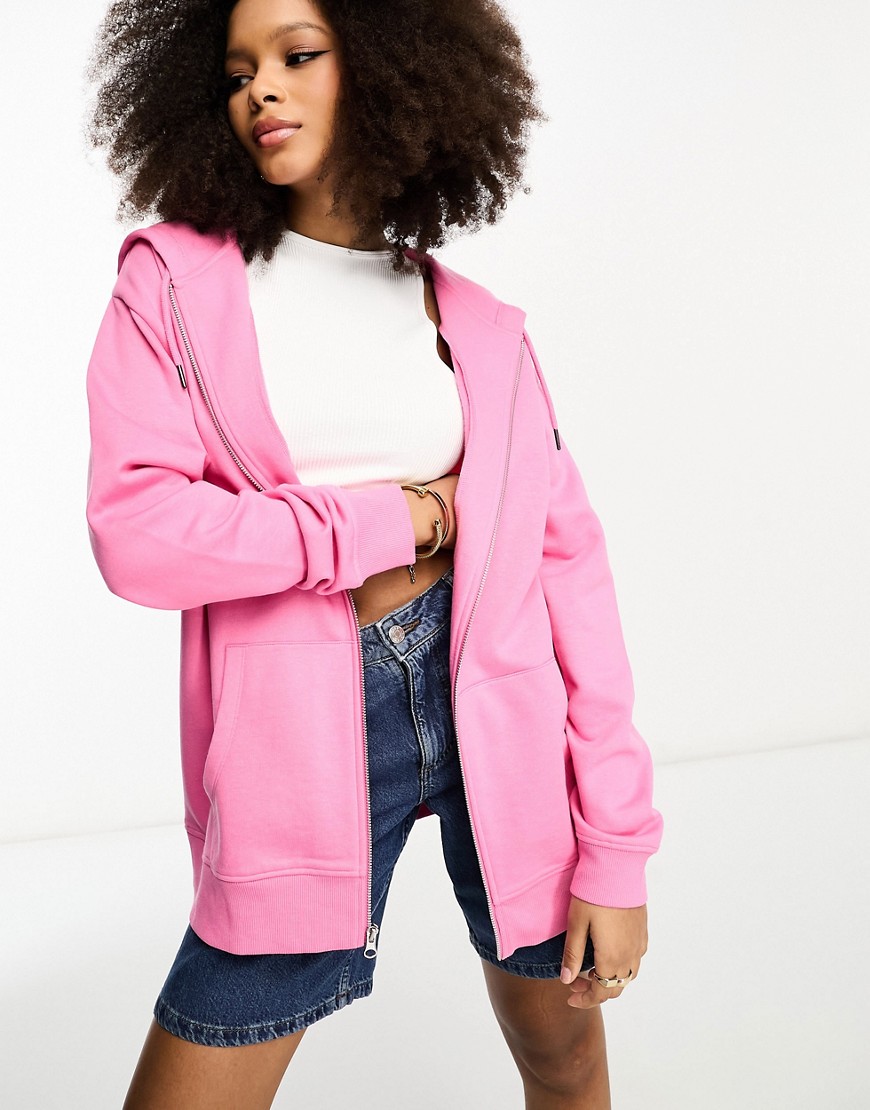 Asos Design Oversized Zip Through Hoodie In Pink