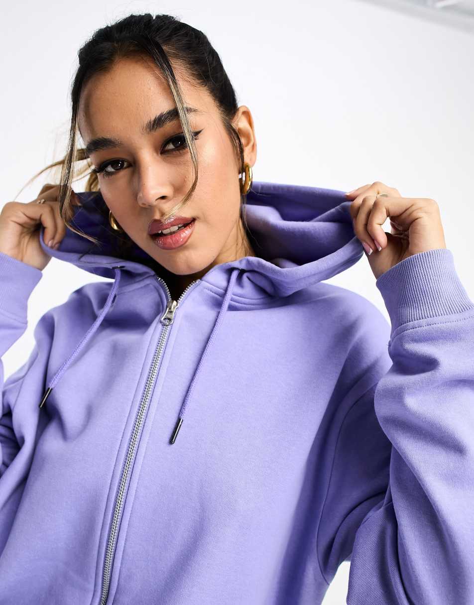 ASOS DESIGN oversized zip through hoodie in vintage blue