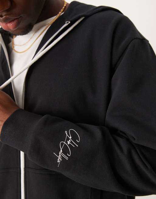 ASOS DESIGN oversized zip through  hoodie with chest and back print in black