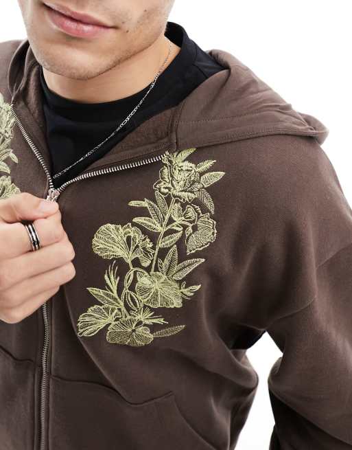 Embroidered deals zip hoodie