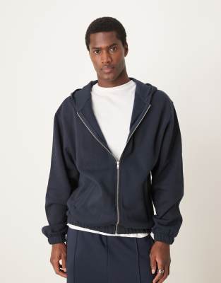 oversized zip through hoodie with seam detail in navy