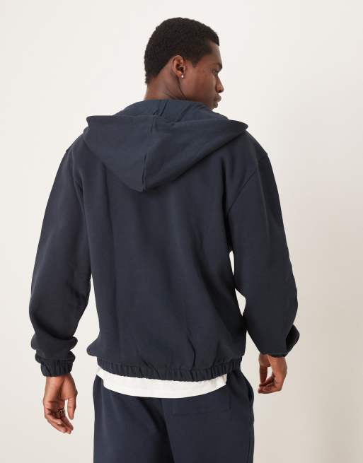 ASOS DESIGN oversized zip through hoodie with seam detail in navy, 3 of 4