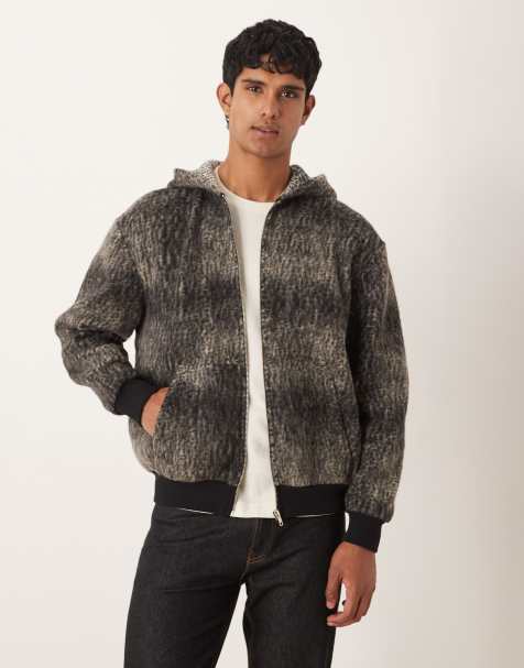 ASOS DESIGN oversized zip-through hoodie with snake jacquard print in black - view 1