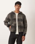 [ASOS DESIGN] ASOS DESIGN oversized zip-through hoodie with snake jacquard print in black XS BLACK