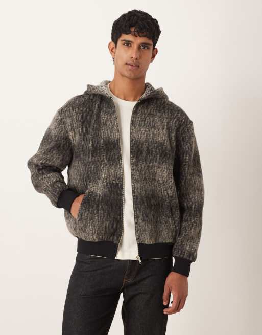ASOS DESIGN oversized zip-through hoodie with snake jacquard print in black