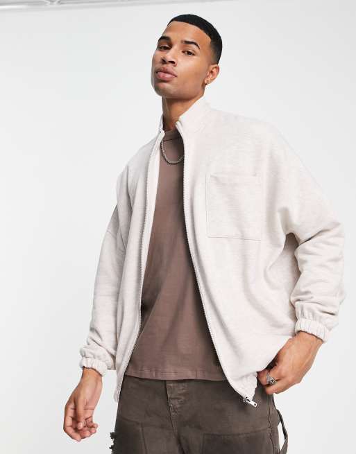 ASOS DESIGN oversized zip through jacket in beige | ASOS