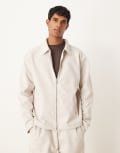 [ASOS DESIGN] ASOS DESIGN oversized zip through jacket in oatmeal scuba-style fabric (part of a set)-Neutral L Oatmeal marl