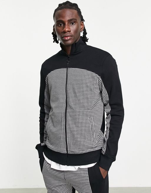 ASOS DESIGN oversized zip through jersey track jacket with check panel -  part of a set