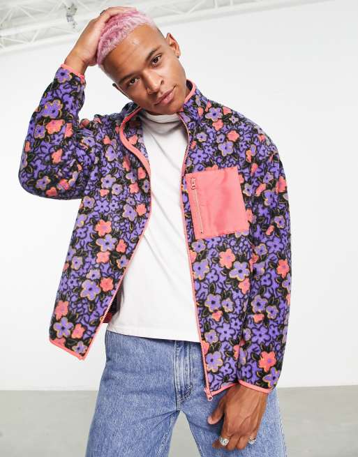 Floral Print Fleece Bomber Jacket