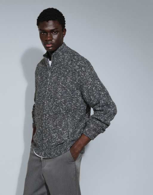 ASOS DESIGN oversized zip-through hoodie in textured fabric and wide leg trackies set in charcoal, 3 of 3