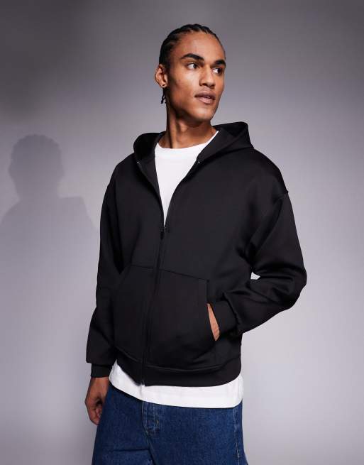 ASOS DESIGN oversized zip thru hoodie in black