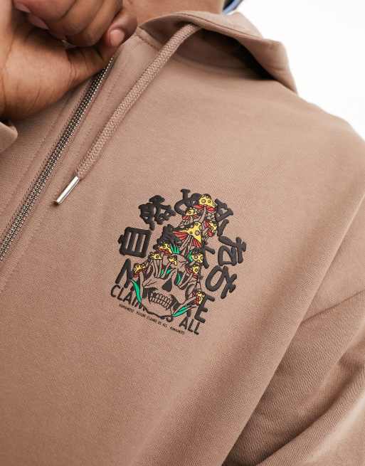 Graphic Bee Patched Hoodie - Luxury Brown