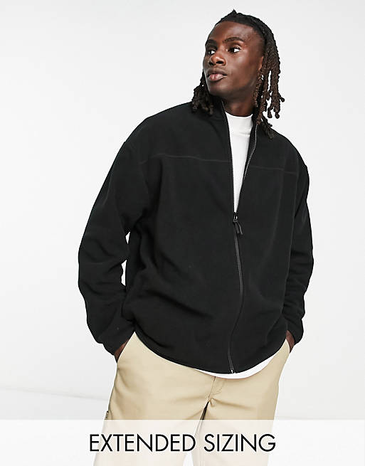 ASOS DESIGN oversized zip track through jacket in black polar fleece | ASOS