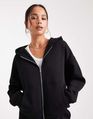 Asos Design Oversized Zip Up Brushback Hoodie In Black