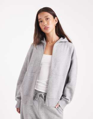 Asos Design Oversized Zip Up Brushback Hoodie In Gray