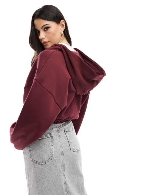 Burgundy cropped hot sale hoodie