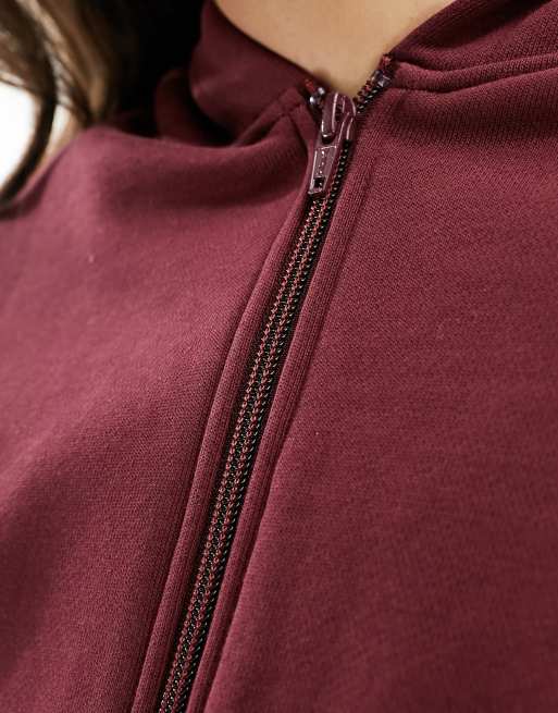 ASOS DESIGN oversized zip up crop hoodie in burgundy