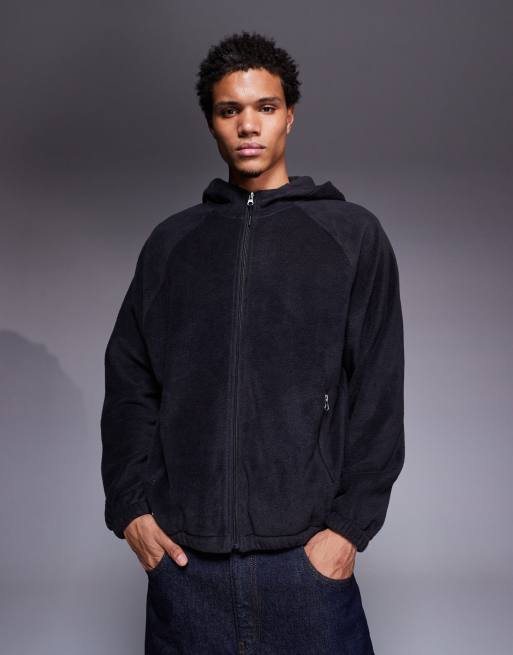 ASOS DESIGN oversized zip up funnel neck fleece hoodie in charcoal