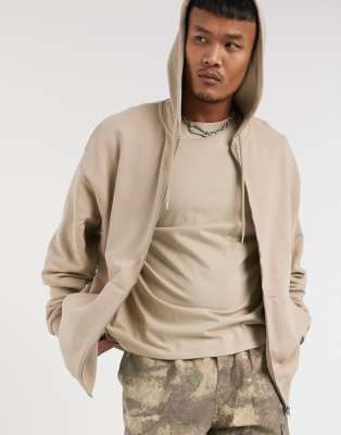 ASOS DESIGN oversized zip up hoodie in beige