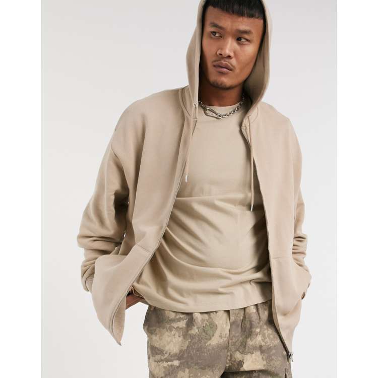 Oversized Fit Zip-through hoodie - Beige - Men