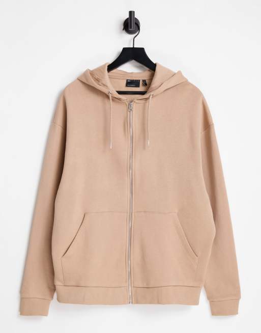 Beige oversized zip up hoodie sale