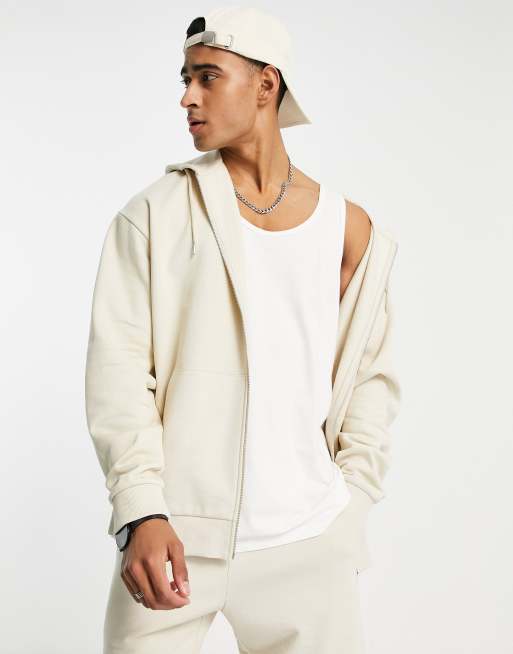 ASOS DESIGN oversized zip up hoodie in beige | ASOS