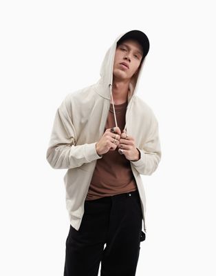 ASOS DESIGN oversized zip up hoodie in beige - ASOS Price Checker