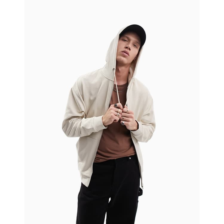 ASOS Heavyweight Oversized Zip Through Hoodie in White for Men