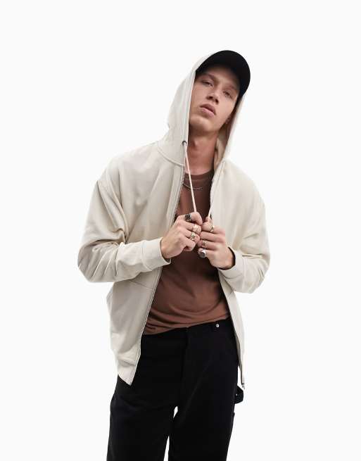 ASOS DESIGN oversized zip up hoodie in beige