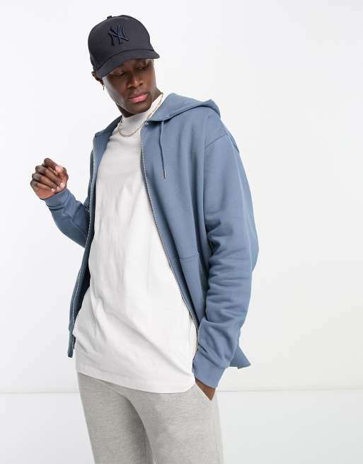 Blue oversized zip up hoodie new arrivals