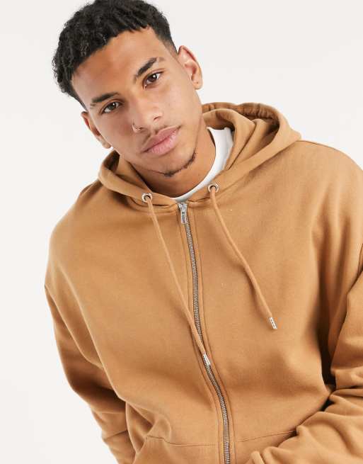 ASOS DESIGN oversized zip up hoodie in brown