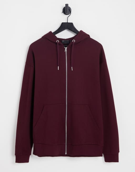 ASOS DESIGN oversized zip up hoodie in burgundy