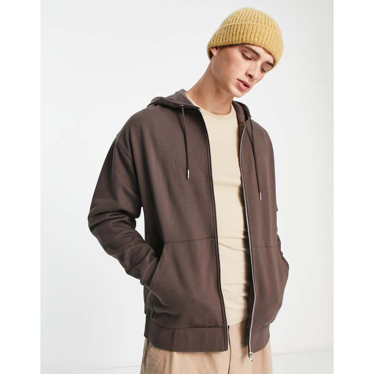 ASOS DESIGN oversized zip up hoodie in chocolate brown