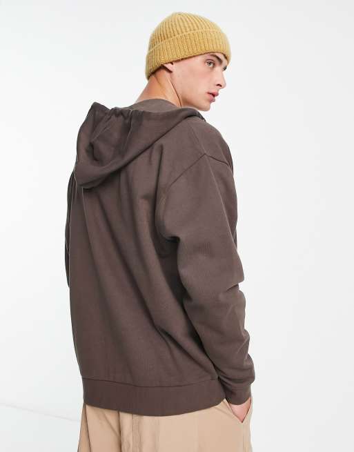 River Island Brown Zip Through Oversized Hoodie for Men