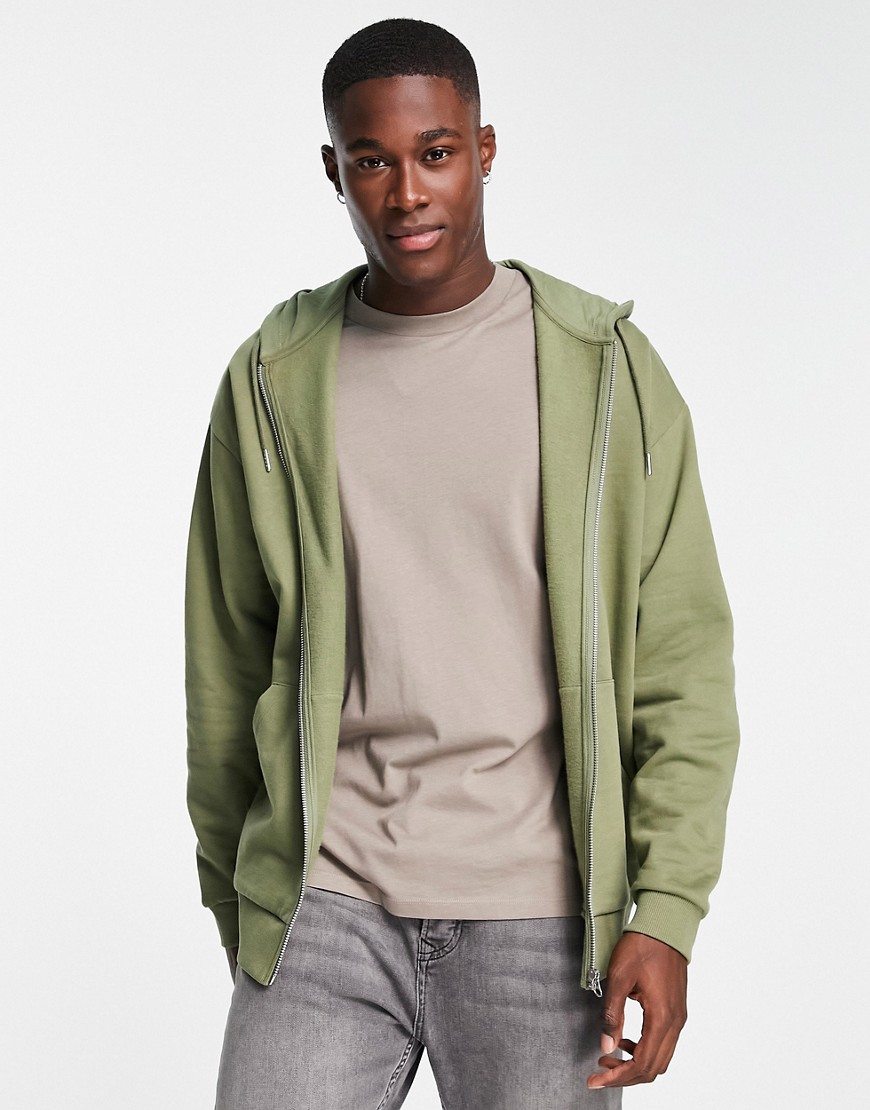 ASOS DESIGN oversized zip up hoodie in khaki-Green