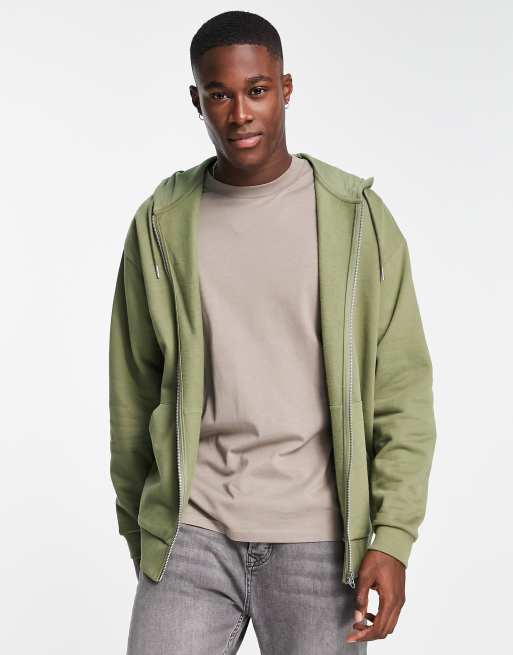 ASOS DESIGN Oversized Hoodie With Zip In Dark Green ASOS, 49% OFF