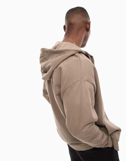 ASOS DESIGN oversized zip up hoodie in light brown