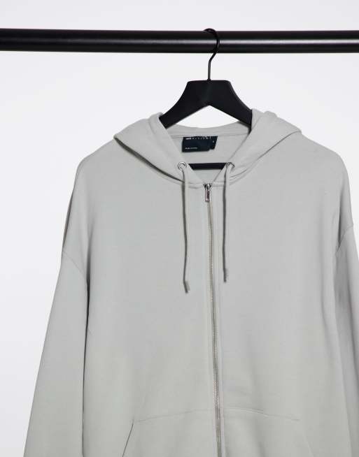 Light grey oversized zip best sale up hoodie