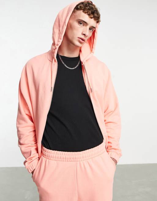 ASOS DESIGN oversized zip through hoodie in pink